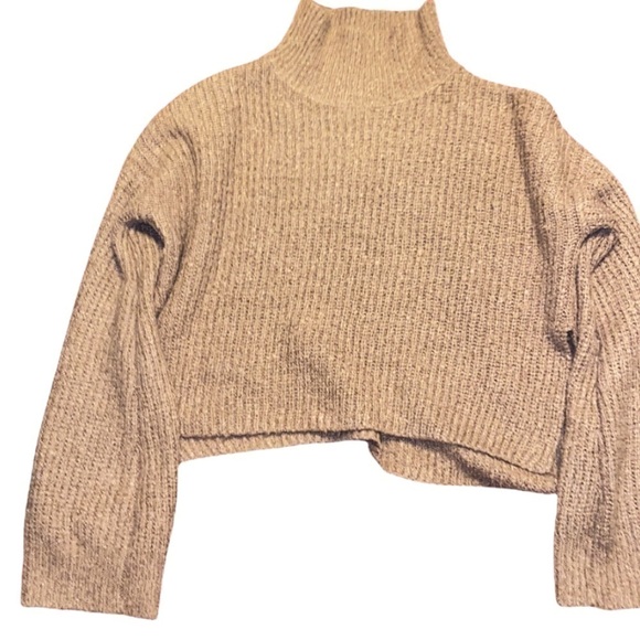Urban heritage dusty rose ribbed knit turtle neck cropped long Sleeve sweater L - Picture 1 of 12